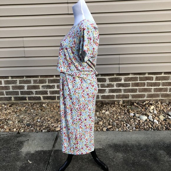 J. Jill Dress Layered Comfort Floral Stretch Pockets Spring Blue Size Small - Picture 3 of 10